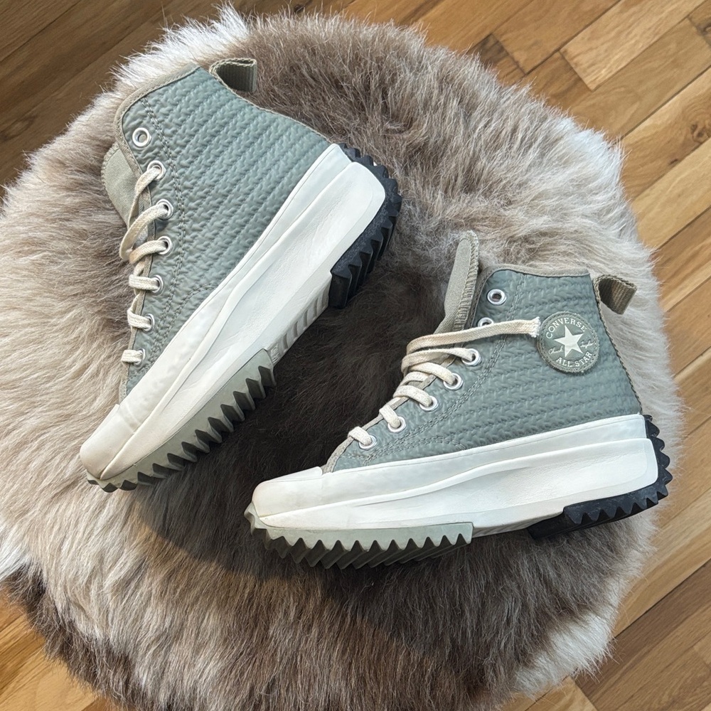 Converse Textured High-Tops in Sage and White